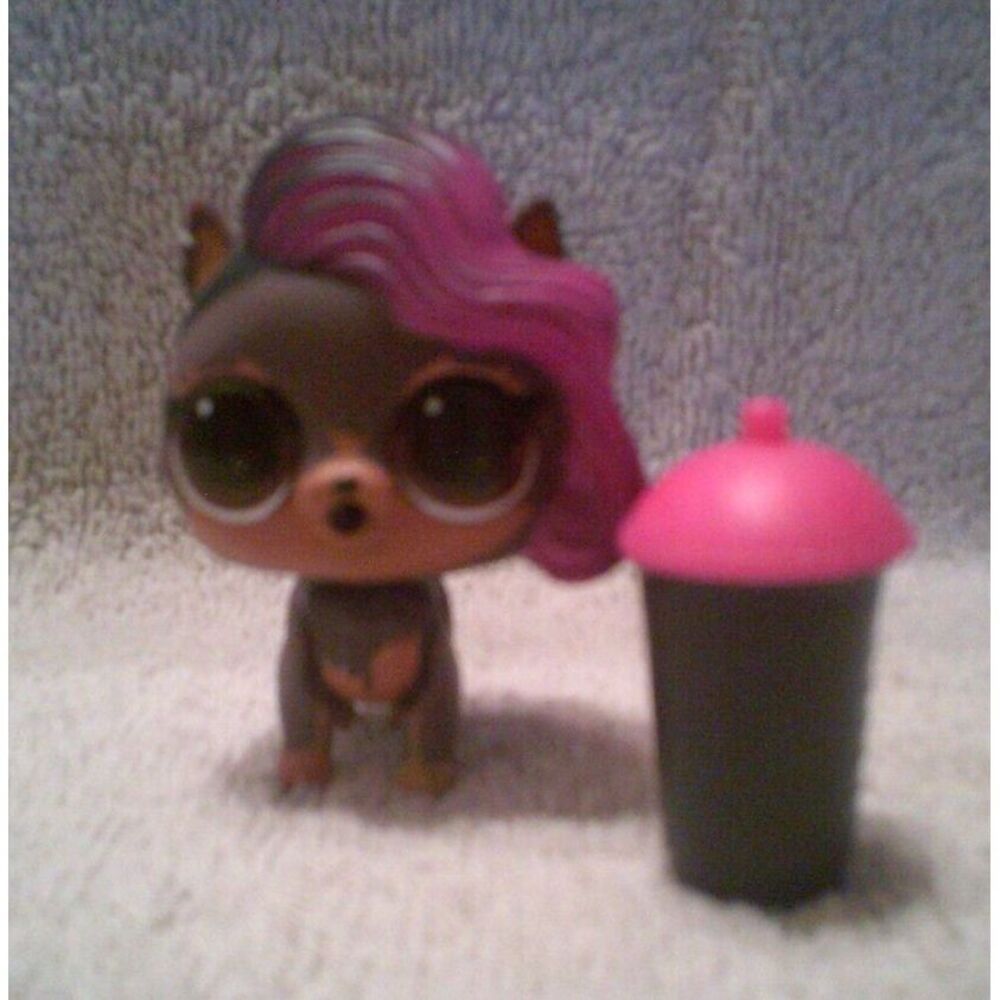 LOL Surprise rocker Ruff Pet dog pink‎ black hair with cup